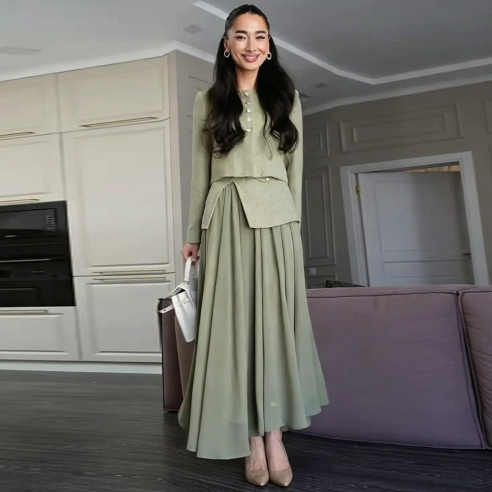 Forever 21 Summer Chic Fitted Green Long Dress 2-Piece Set